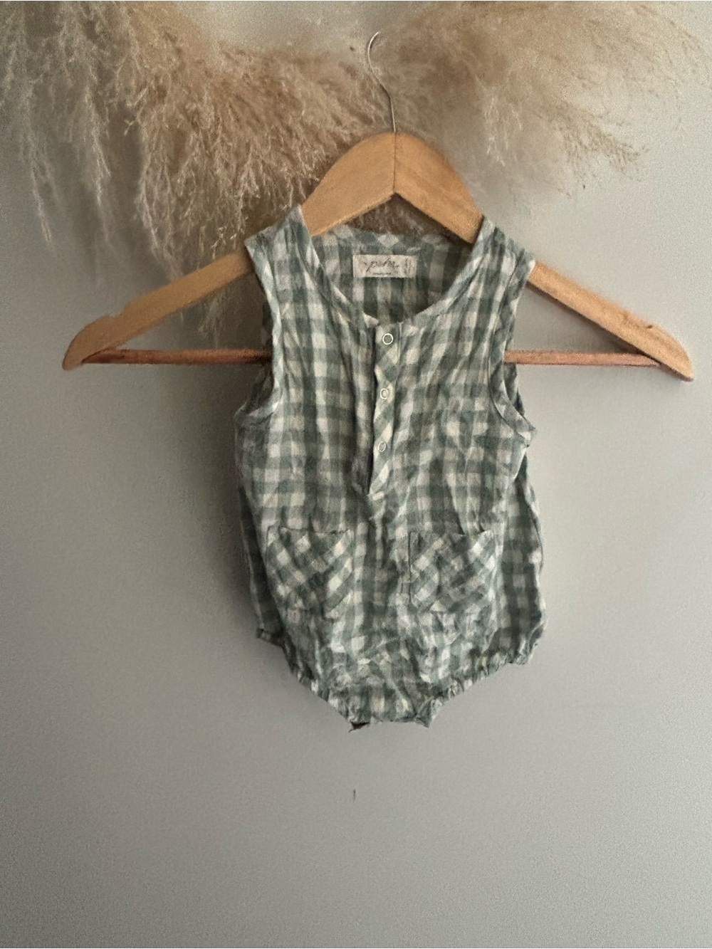 Pehr Baby Romper in Green Gingham 12-18m